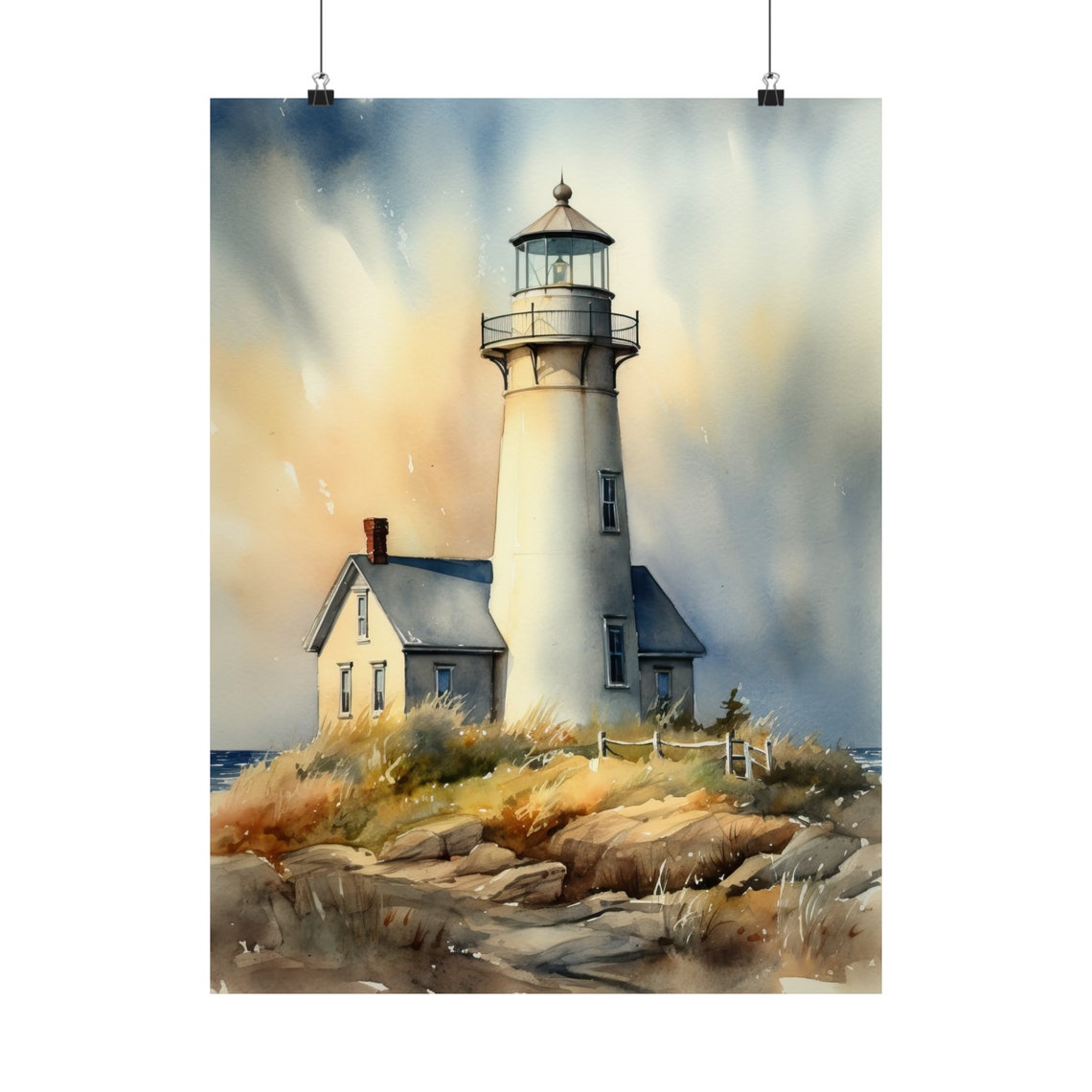 Lighthouse Art Print Lighthouse Painting Lighthouse Wall Art Beach Art Print Beach Wall Art Ocean Dcor Ocean Painting Ocean Theme - Image 5