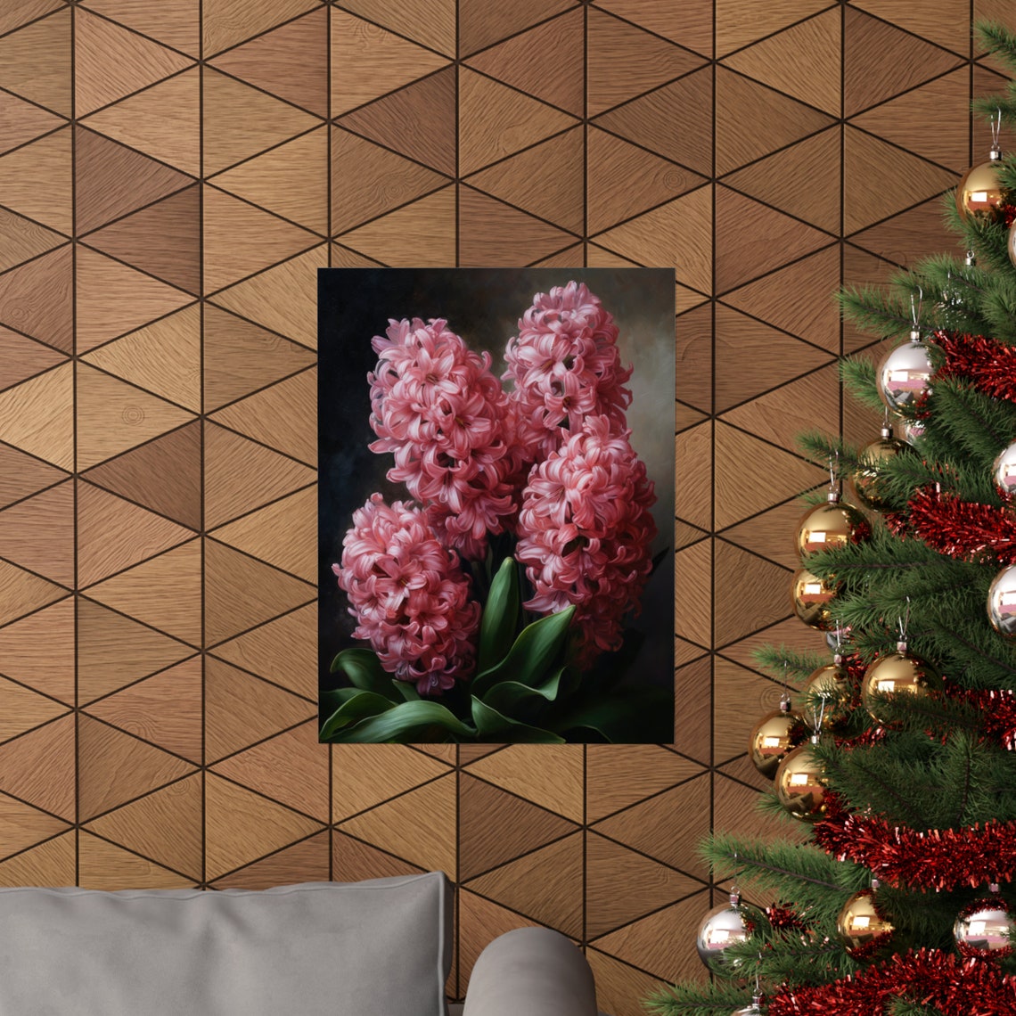 Pink Hyacinth Cluster Dark Moody Floral Still Life Art Print - Image 3