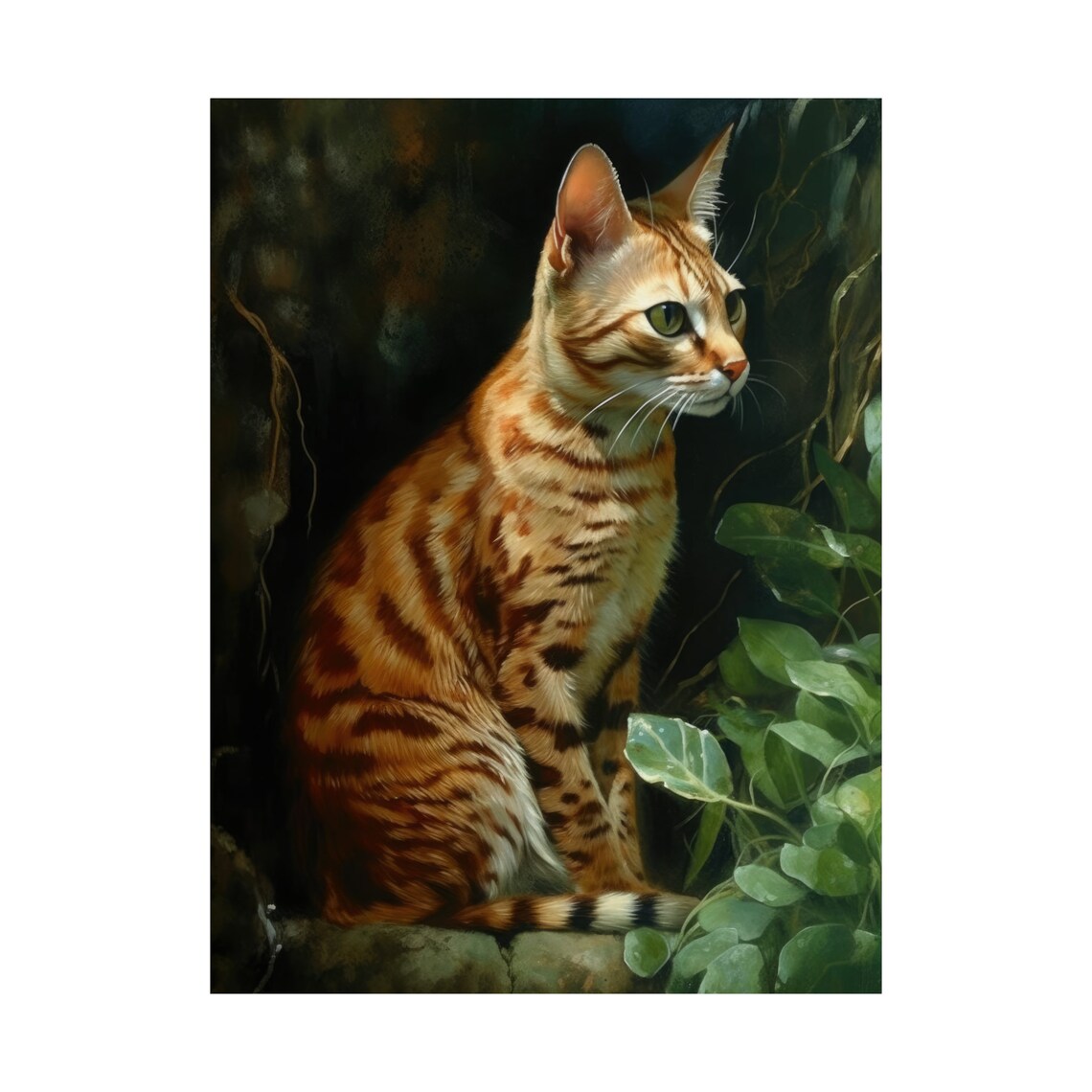 Ocicat Spotted Cat Green Eyes Jungle Portrait Animal Art Poster - Image 4