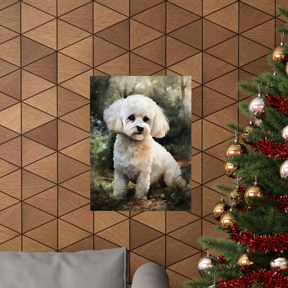 White Bichon Frise Sitting In Garden Fluffy Coat Watercolor Dog Print - Image 3