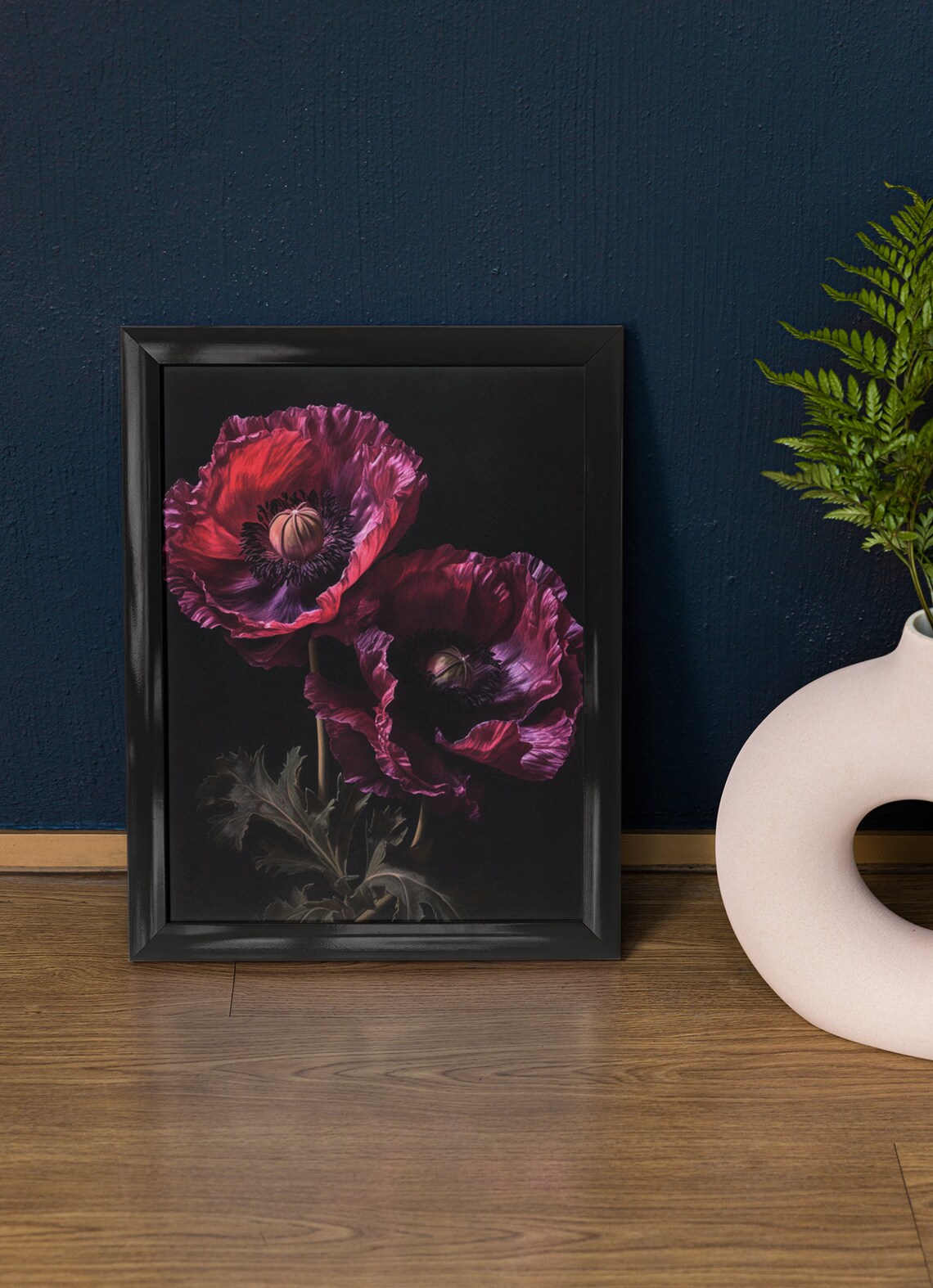 Oriental Poppy Flowers Magenta Crimson Dark Moody Botanical Art Print