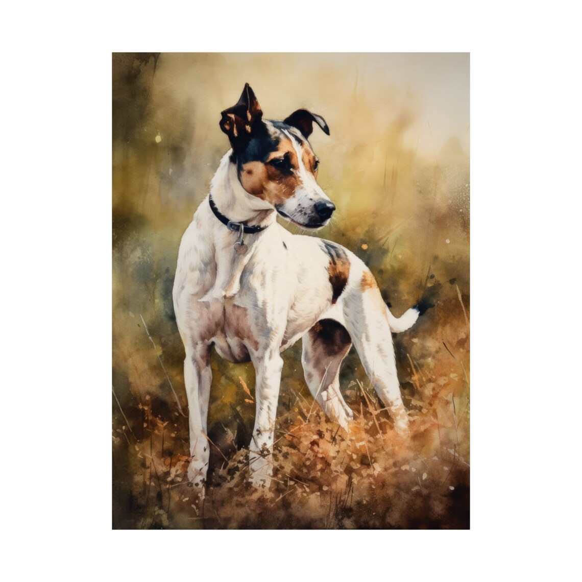 Smooth Fox Terrier Watercolor Portrait Standing In Autumn Field Poster - Image 4