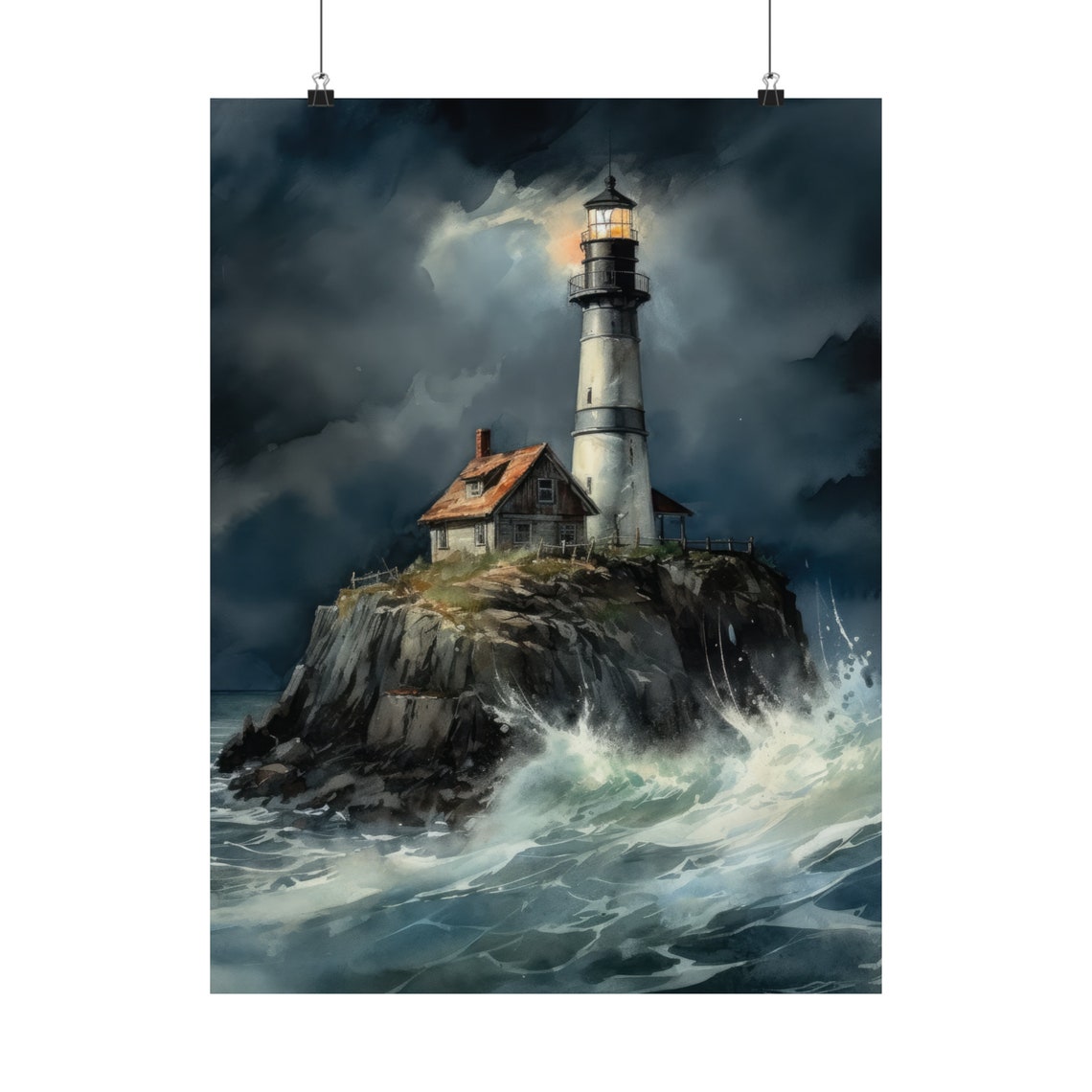 Lighthouse Art Print Lighthouse Painting Lighthouse Wall Art Beach Art Print Beach Wall Art Ocean Dcor Ocean Painting Ocean Theme - Image 5