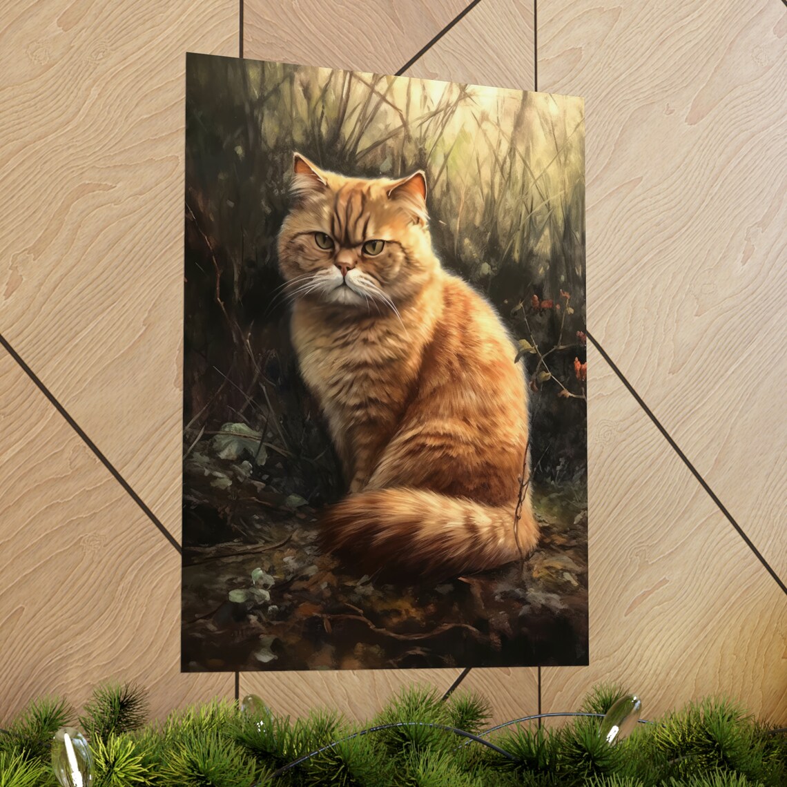 Exotic Shorthair Orange Tabby Cat Grass Field Feline Art Poster - Image 2