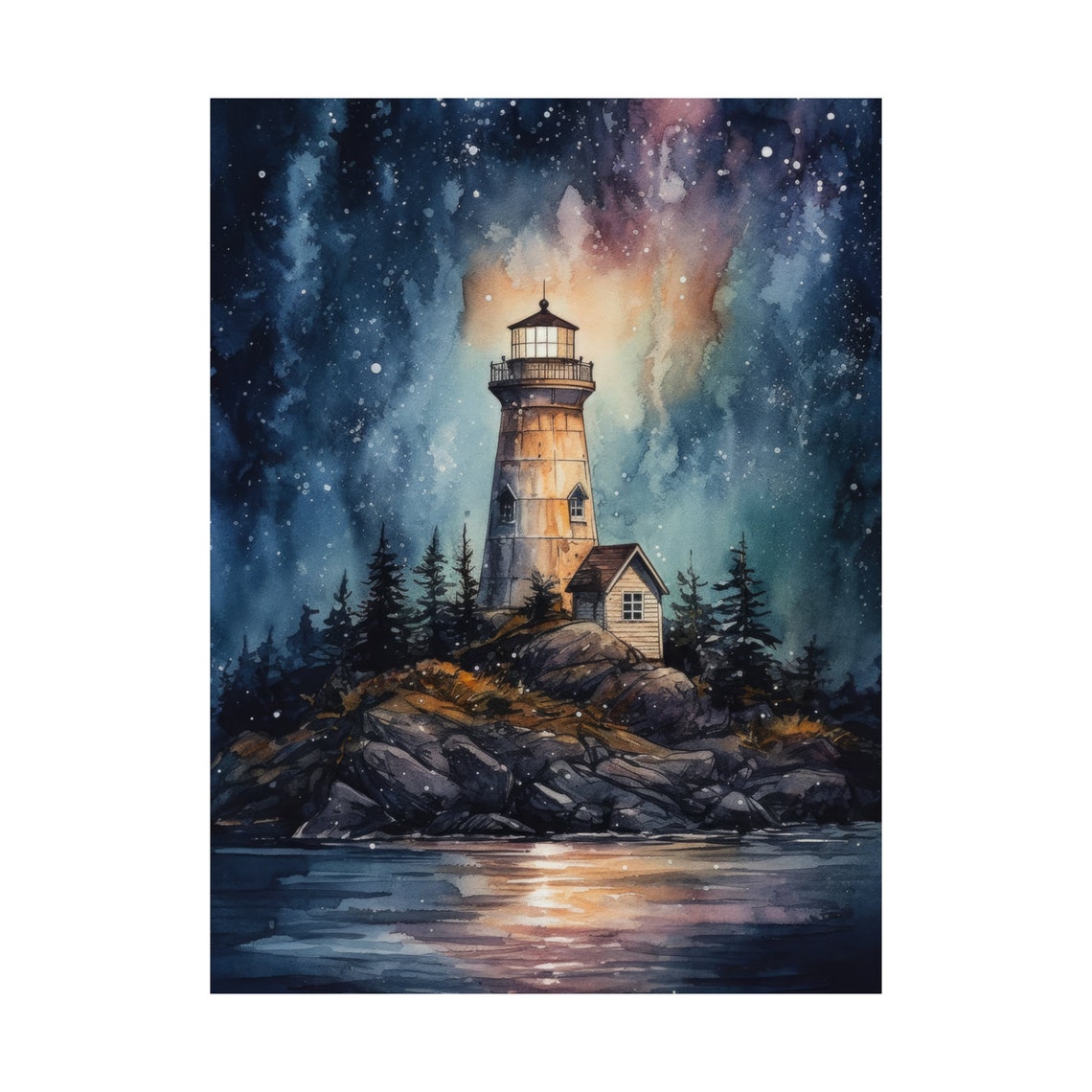 Lighthouse Art Print Lighthouse Painting Lighthouse Wall Art Beach Art Print Beach Wall Art Ocean Dcor Ocean Painting Ocean Theme - Image 4