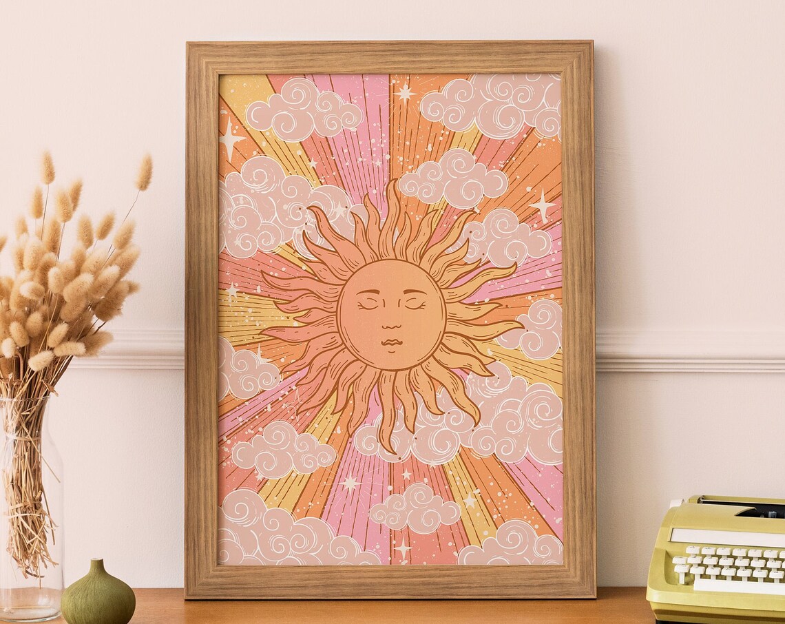 Retro Sun Print Celestial Decor 70s Poster