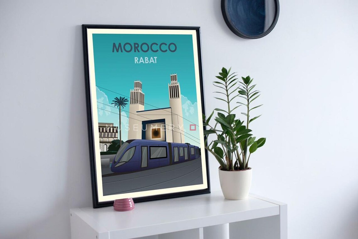 Rabat Morocco Tram Vintage Travel Poster Modern Towers Scene - Image 2