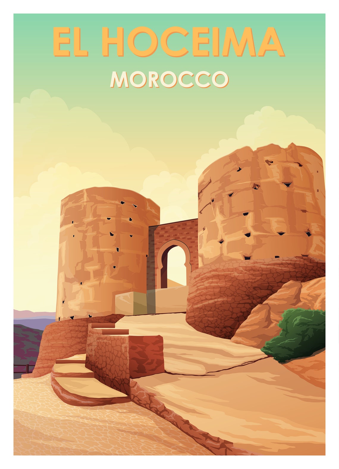 El Hoceima Morocco Ancient Stone Fortress Ruins Travel Poster - Image 2