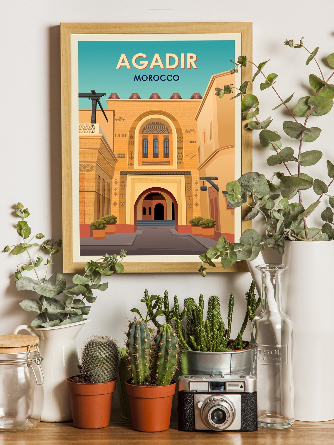 Agadir Morocco Vintage Travel Poster with Orange Archway Buildings - Image 2