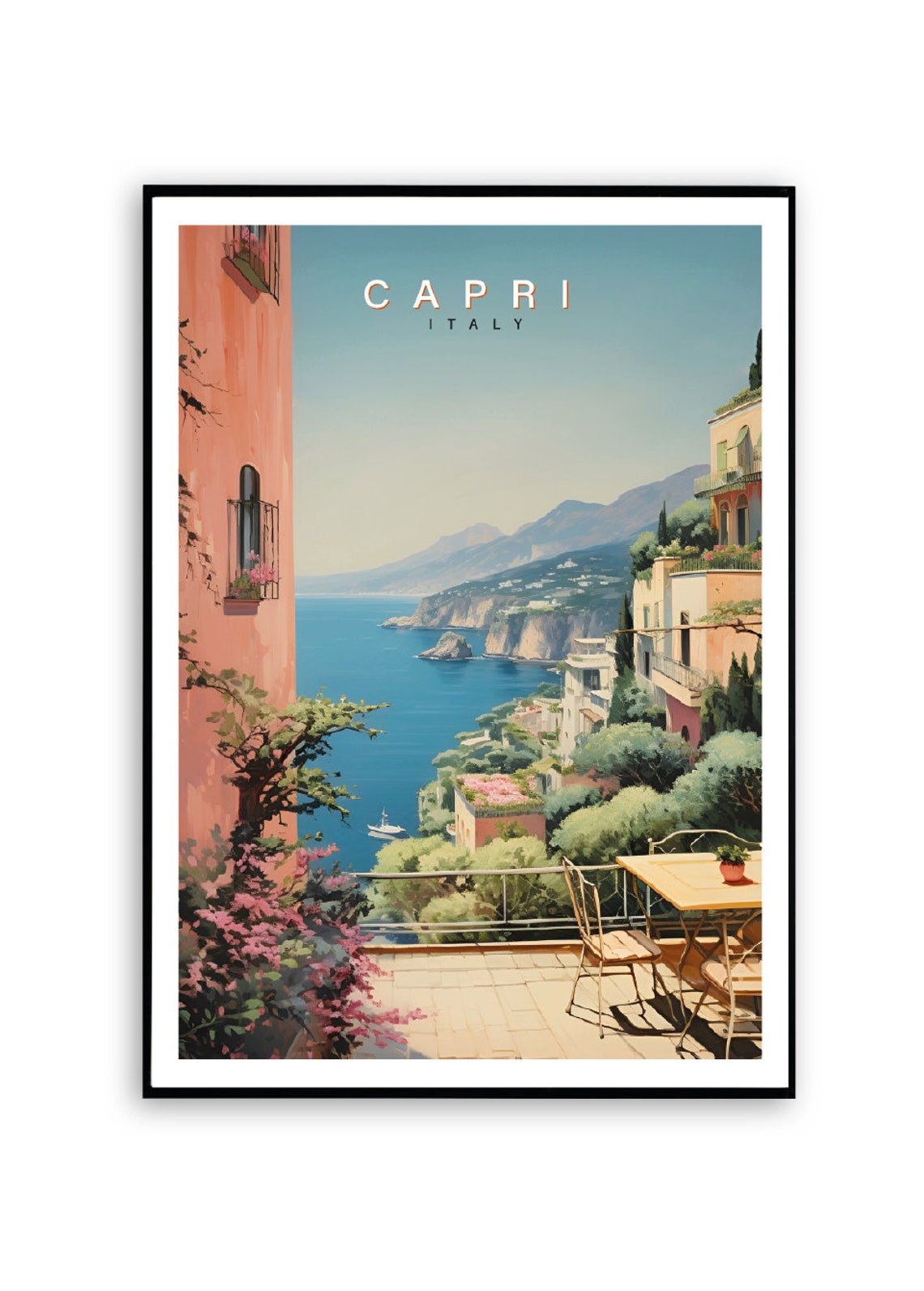 Capri Italy Vintage Travel Poster Terrace Coast Cliffs View Art