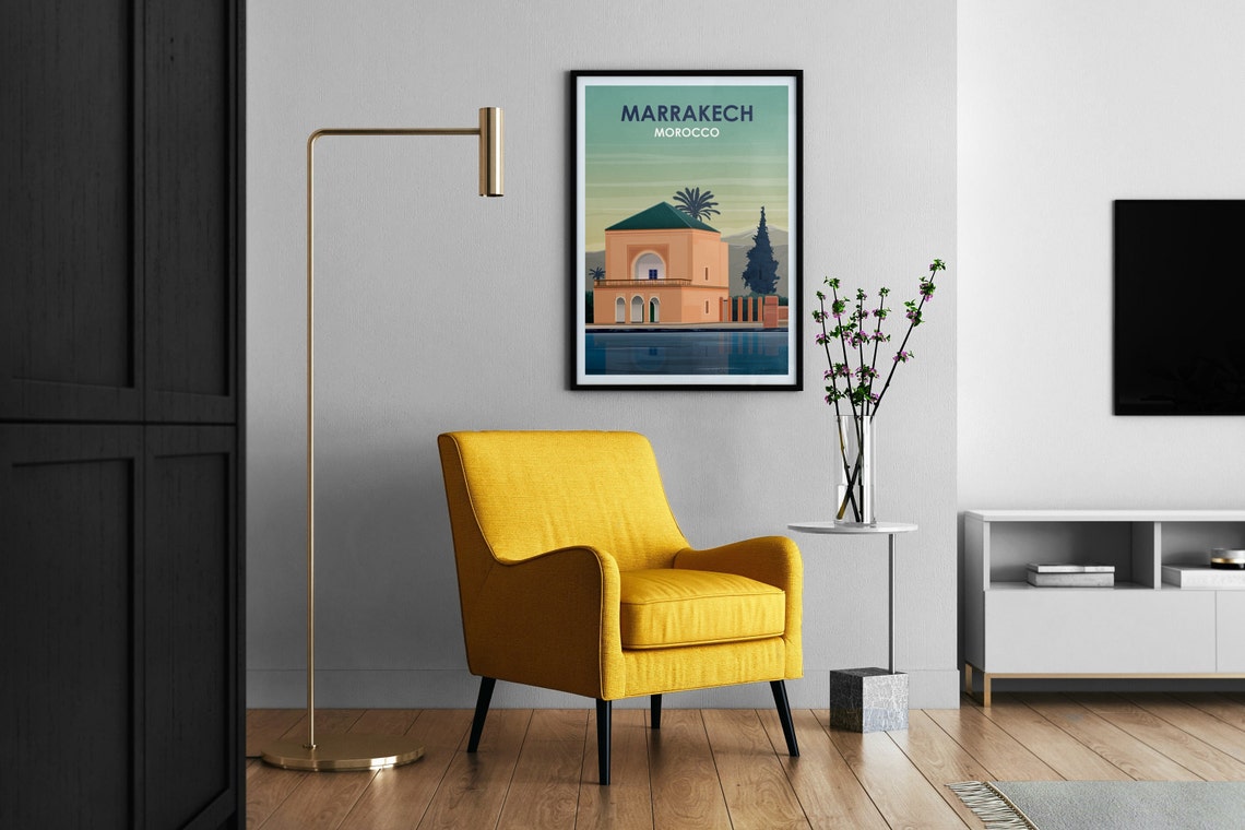 Marrakech Morocco Lakeside Pavilion Reflection Sunset Travel Poster - Image 2