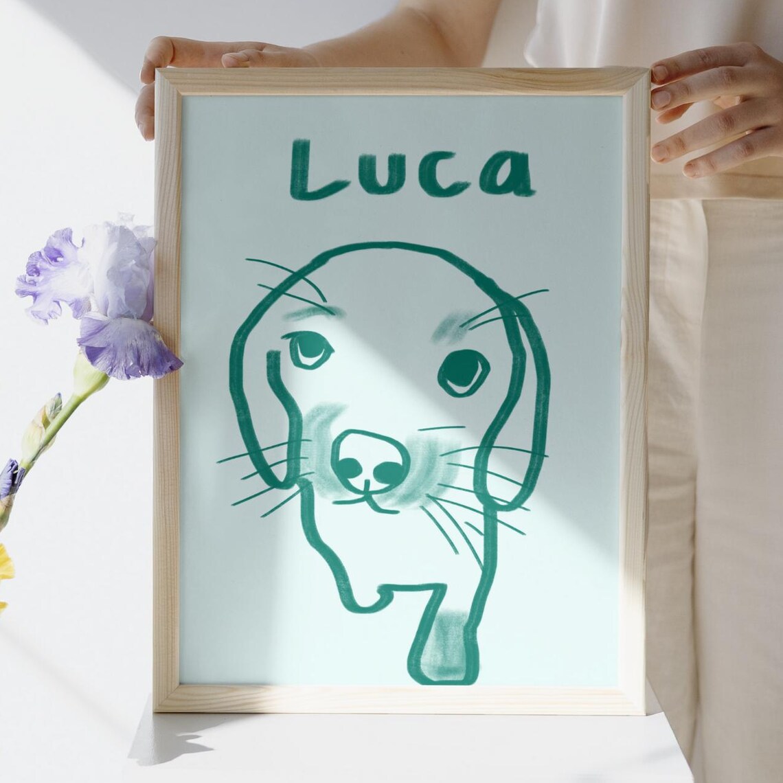 Luca the Dog Custom Name Green Puppy Doodle Pet Lover Wall Art