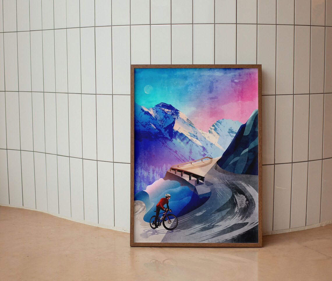 Cycling Art Print, Winter In The Mountains - Image 3