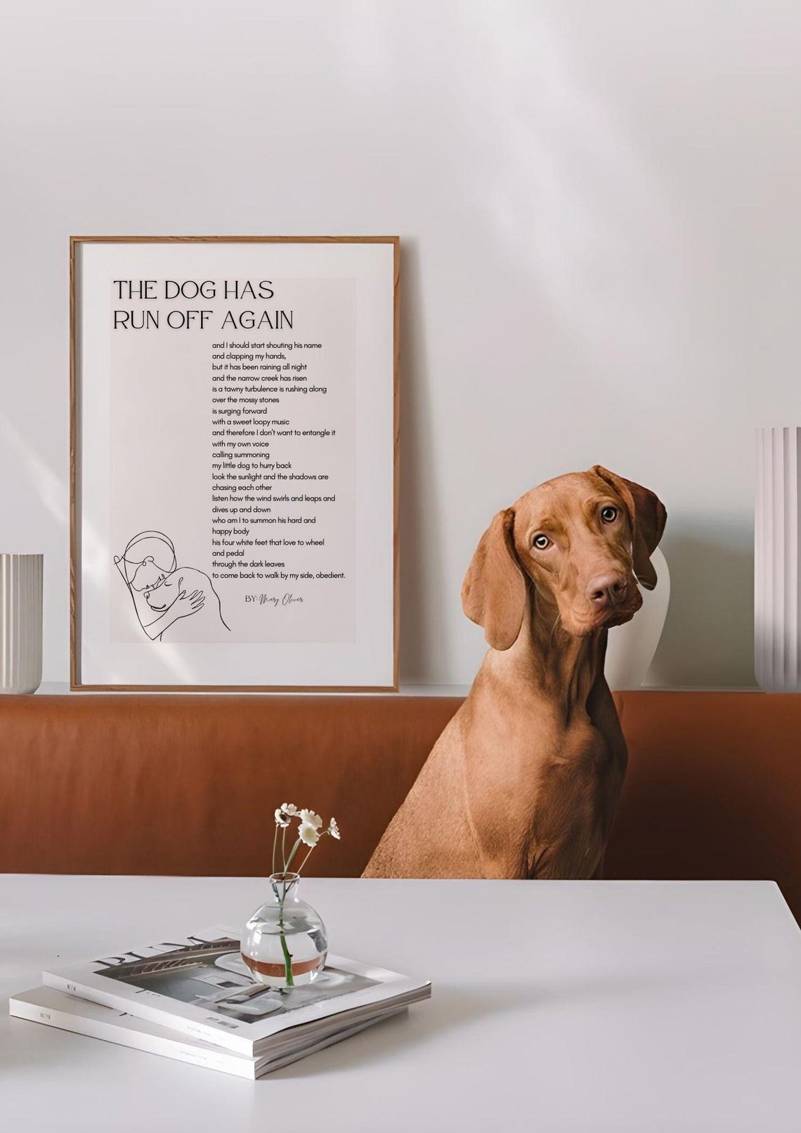 Mary Oliver The Dog Has Run Off Again Poem Line Art Dog Lover Poster - Image 3