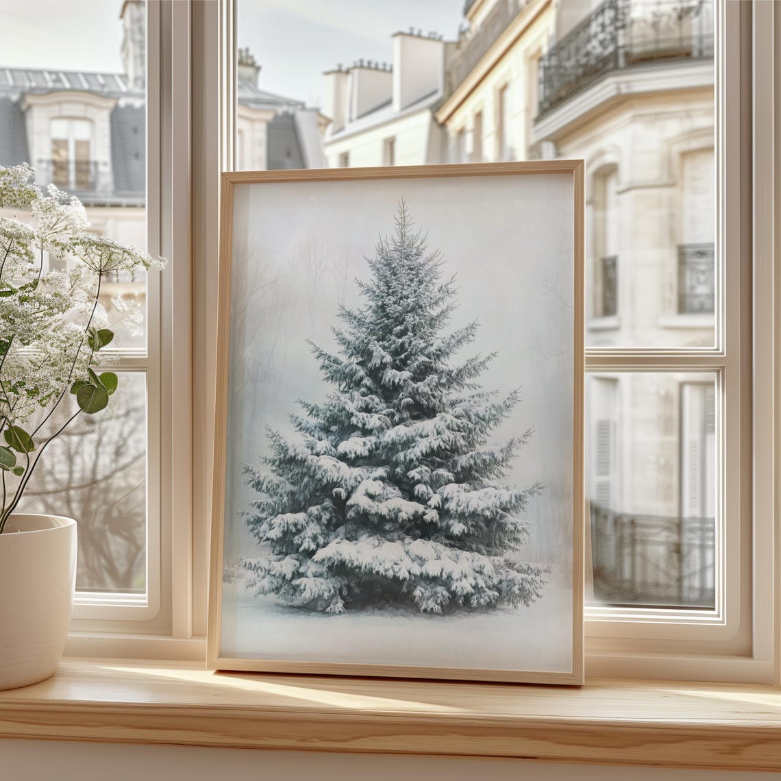 Snow Covered Evergreen Tree Minimalist Winter Nature Art Poster - Image 3