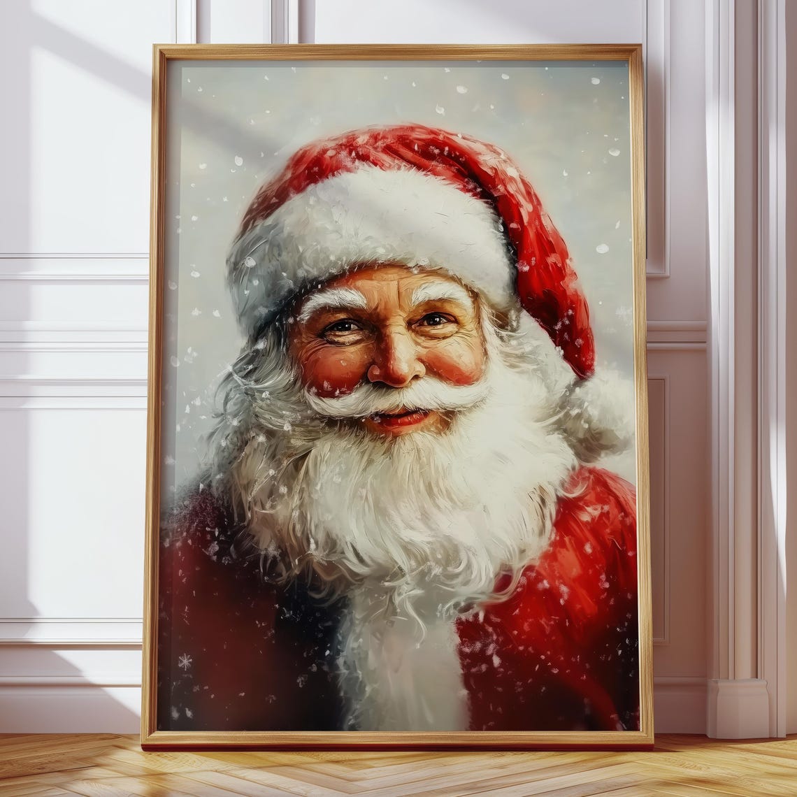 Smiling Santa Claus Portrait in Falling Snow Christmas Art Poster - Image 4