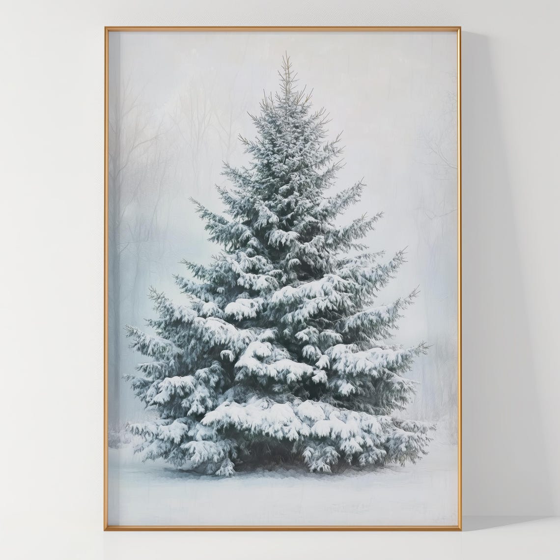 Snow Covered Evergreen Tree Minimalist Winter Nature Art Poster