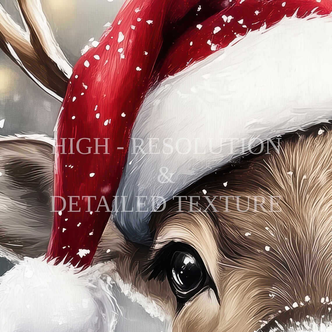 Cute Reindeer in Santa Hat and Red Scarf Christmas Portrait Poster - Image 3