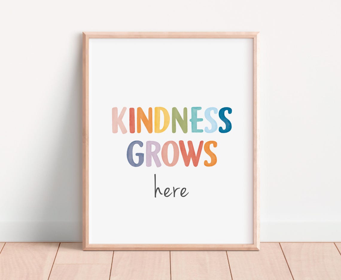 Kindness Grows Here Rainbow Watercolor Classroom Quote Wall Poster - Image 3