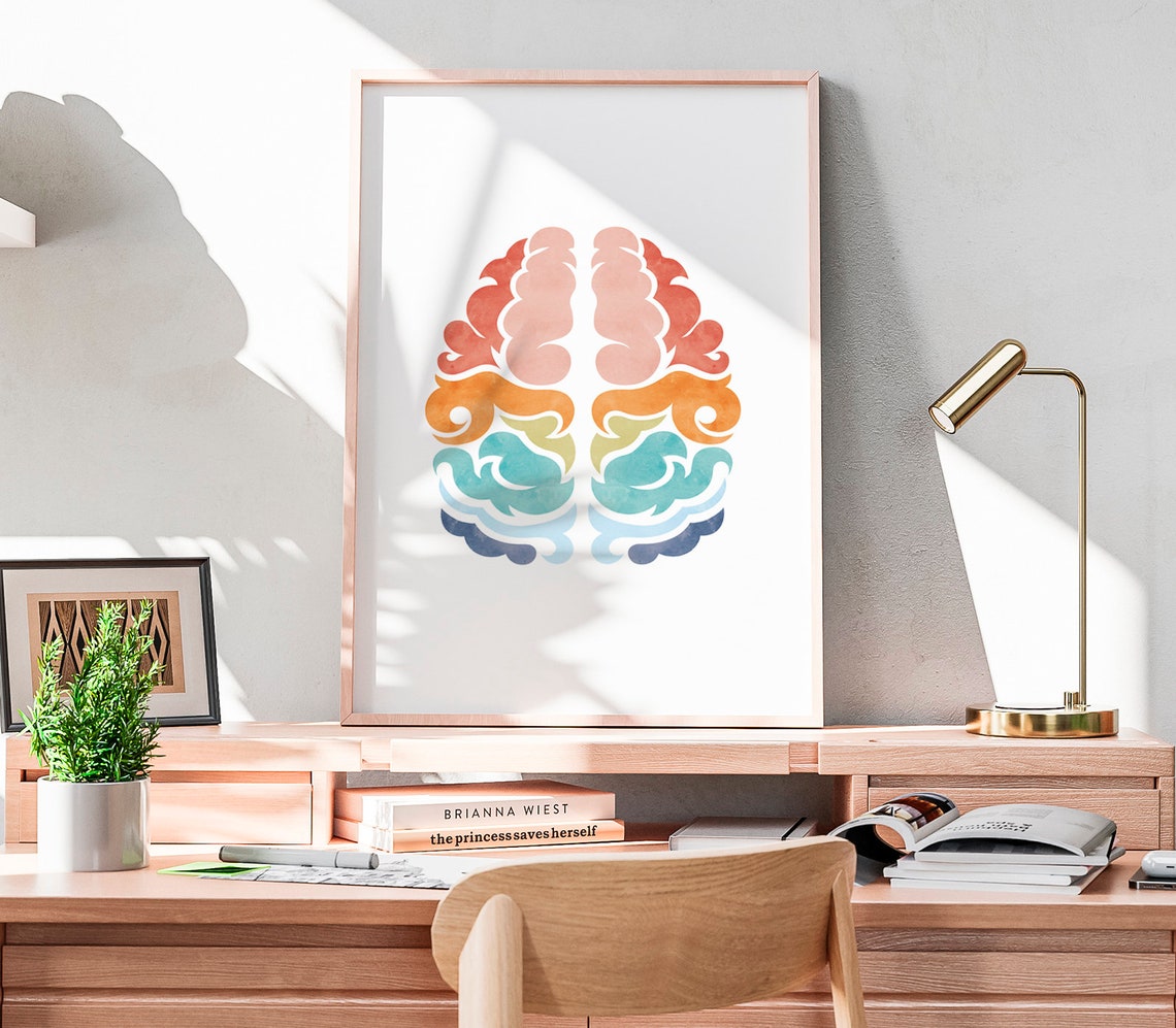 Rainbow Watercolor Brain Neurology Anatomy Therapy Office Art Poster - Image 5