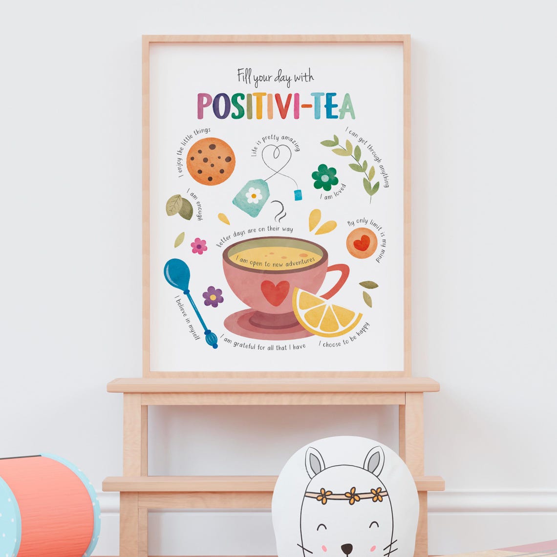 Positivi Tea Affirmation Poster Tea Cup Cozy Positivity Kitchen Art - Image 5