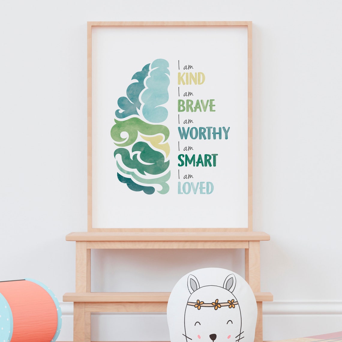 Kids Brain Affirmations Poster I Am Kind Brave Worthy Smart Loved Art - Image 6