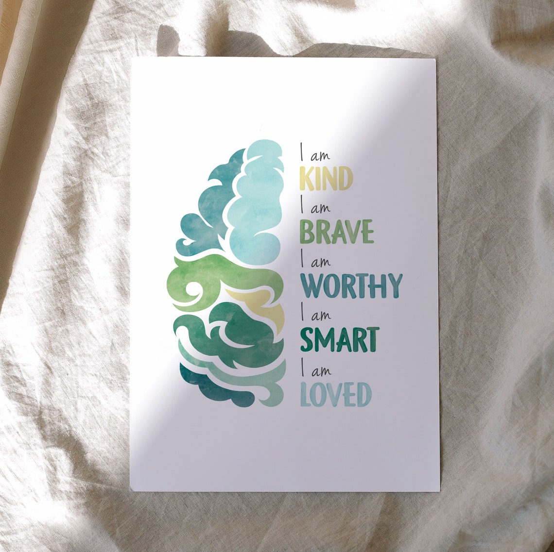 Kids Brain Affirmations Poster I Am Kind Brave Worthy Smart Loved Art - Image 4