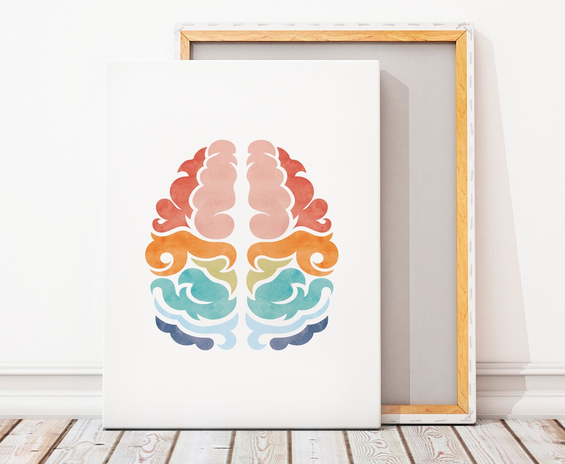 Rainbow Watercolor Brain Neurology Anatomy Therapy Office Art Poster - Image 2