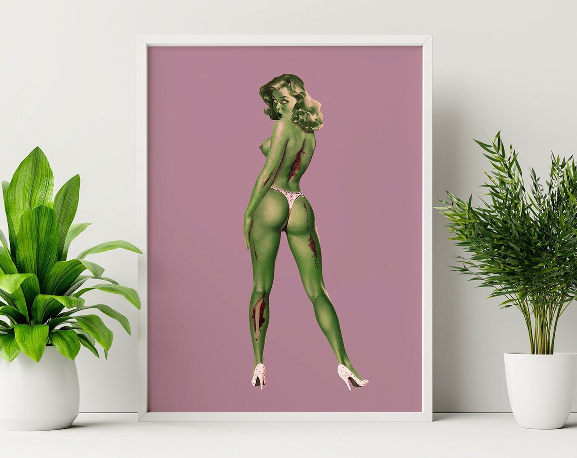 Halloween Pin Up Retro Vintage Art Print