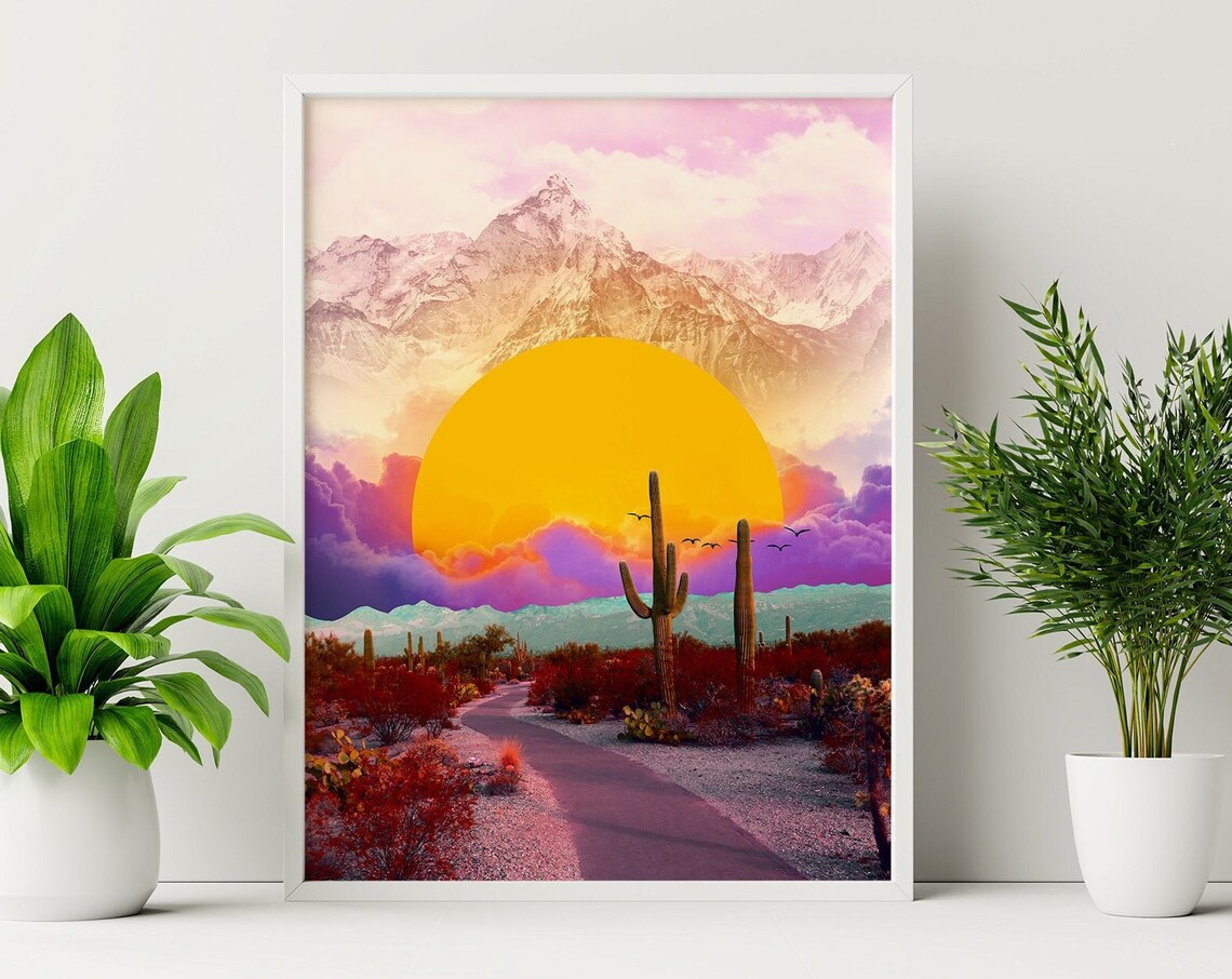 Surreal Desert Landscape Modern Art Collage Print