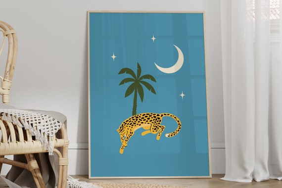 Leopard Palm Tree Boho Jungle Animal Art Print