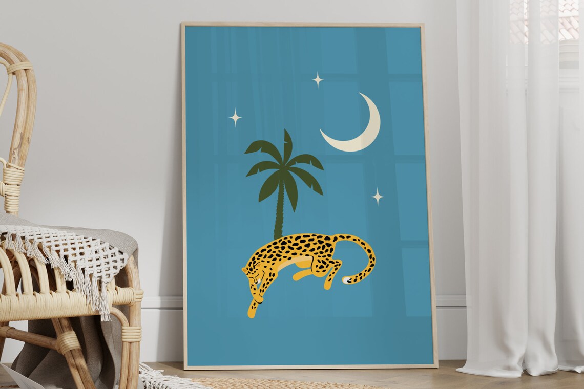 Leopard Palm Tree Boho Jungle Animal Art Print
