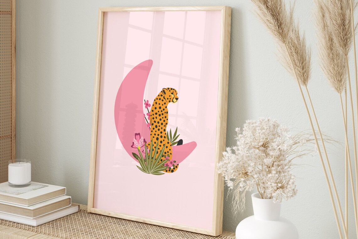 Pink Leopard Boho Moon Art Print - Image 2