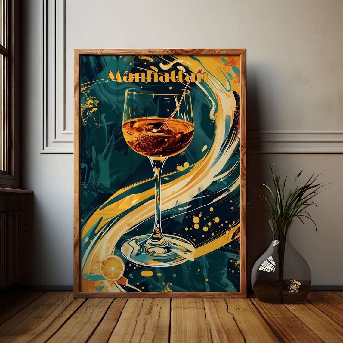 Classic Cocktails Manhattan Art Print, Bar Decor