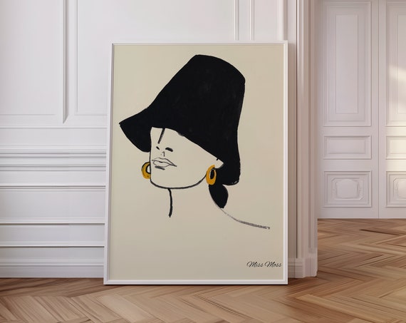 Miss Moss Poster Chic Woman In Black Hat Wall Art For Home Office Art Prints Gallery Wall Decoration Art Digitalprint