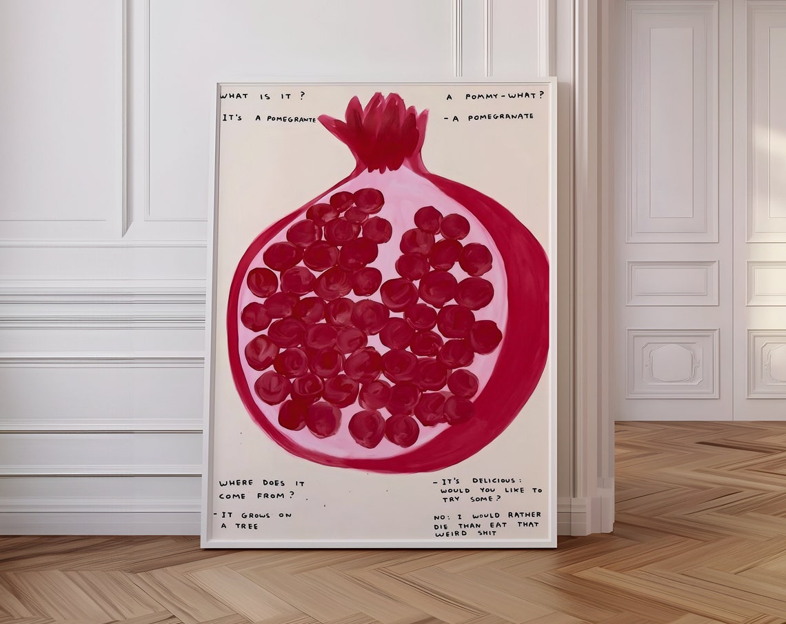 Funny Pomegranate Kitchen Illustration Witty Handwritten Quote Poster