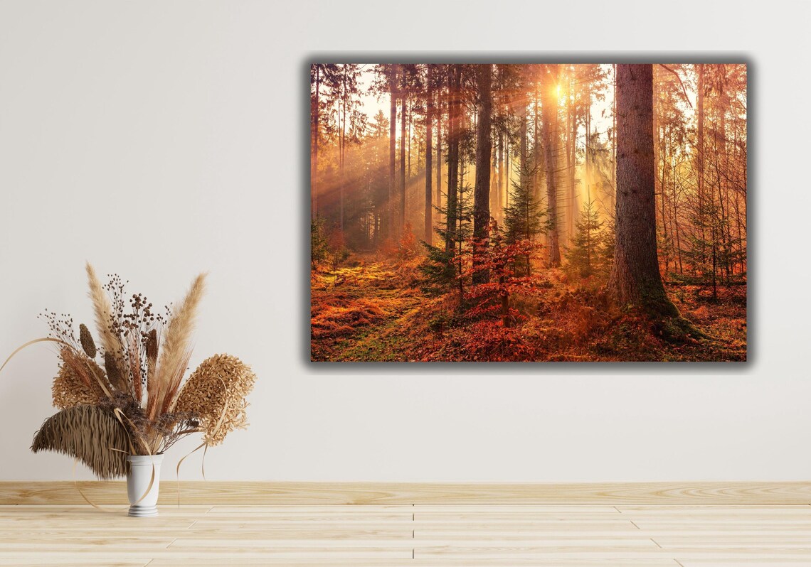 Autumn Woods Sun Rays Golden Forest Morning Light Nature Poster - Image 2