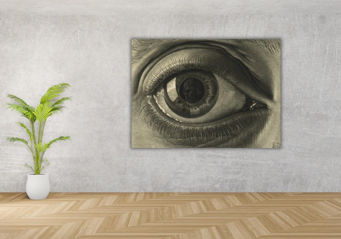 M C Escher Eye with Skull Reflection Optical Illusion Art Poster - Image 3