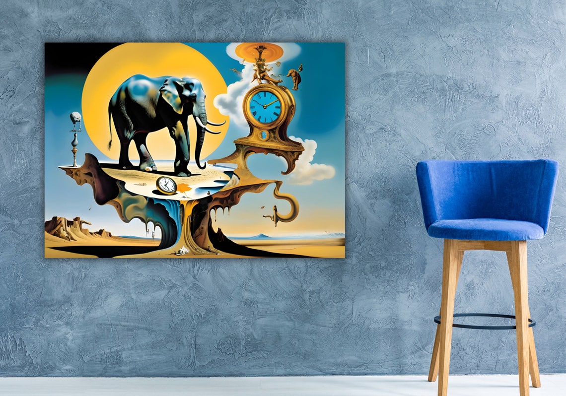 Surrealist Elephant with Melting Clocks Dreamscape Fantasy Art Poster - Image 3