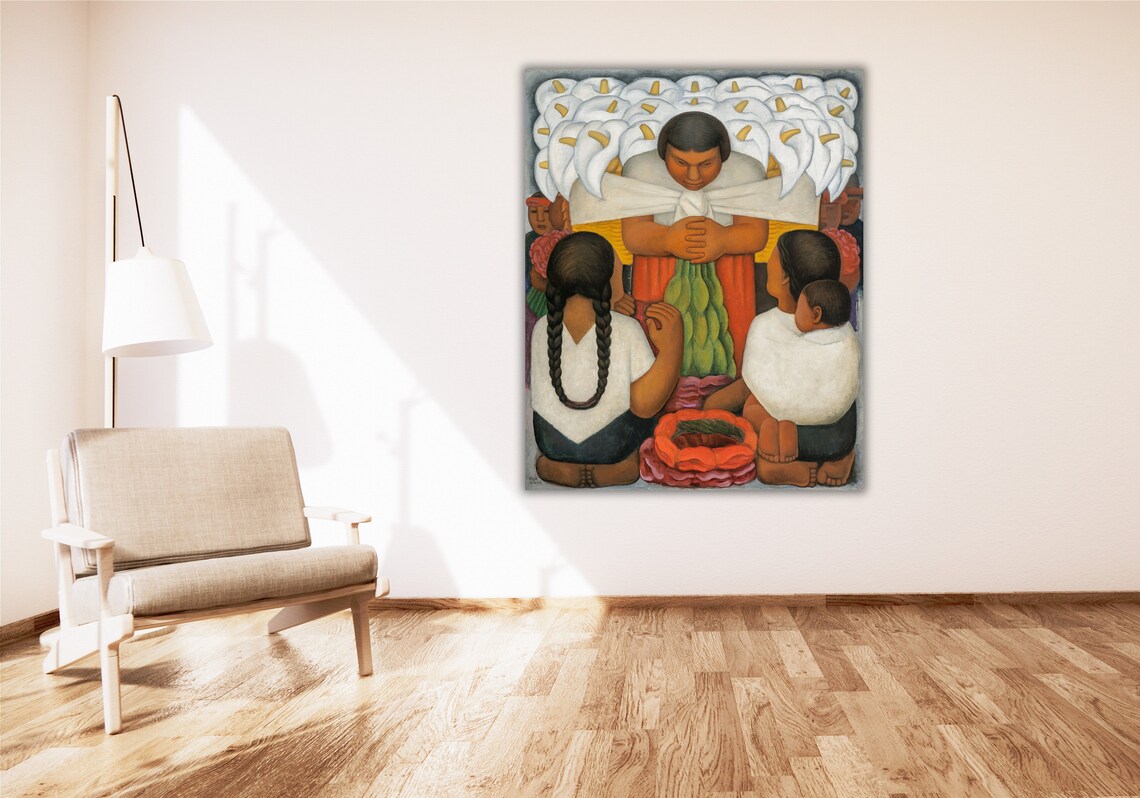 Mexican Flower Vendor With White Calla Lilies Folk Art Poster - Image 2