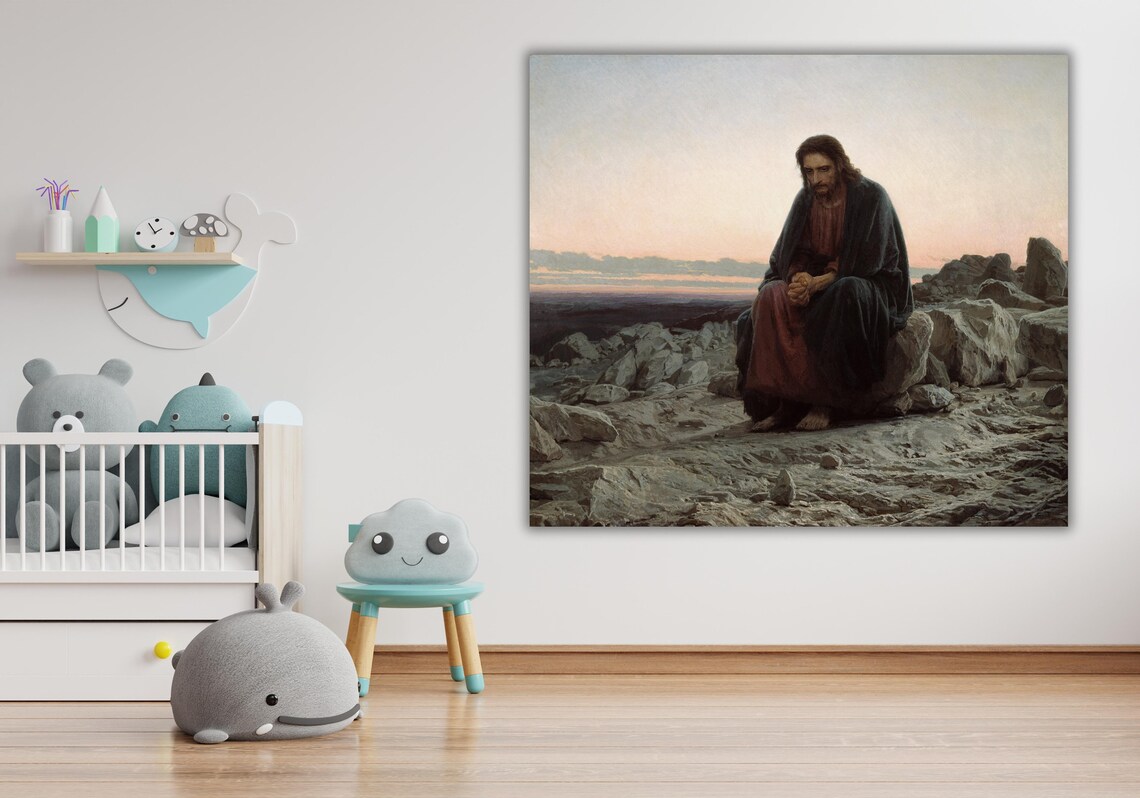 Christ in the Desert Kramskoy Rocky Wilderness Dawn Painting Poster - Image 3