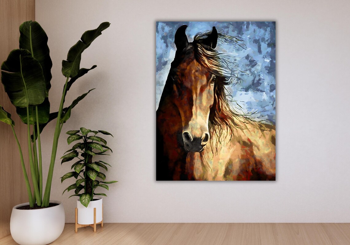 Chestnut Horse Portrait Flowing Mane Painterly Equine Art Poster - Image 2