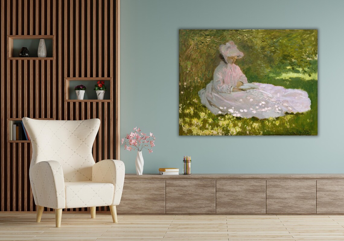 Claude Monet Springtime Wall Art Claude Monet Springtime Painting Home Decors Reproduction Print Wall Decor Modern Wall Arts - Image 2