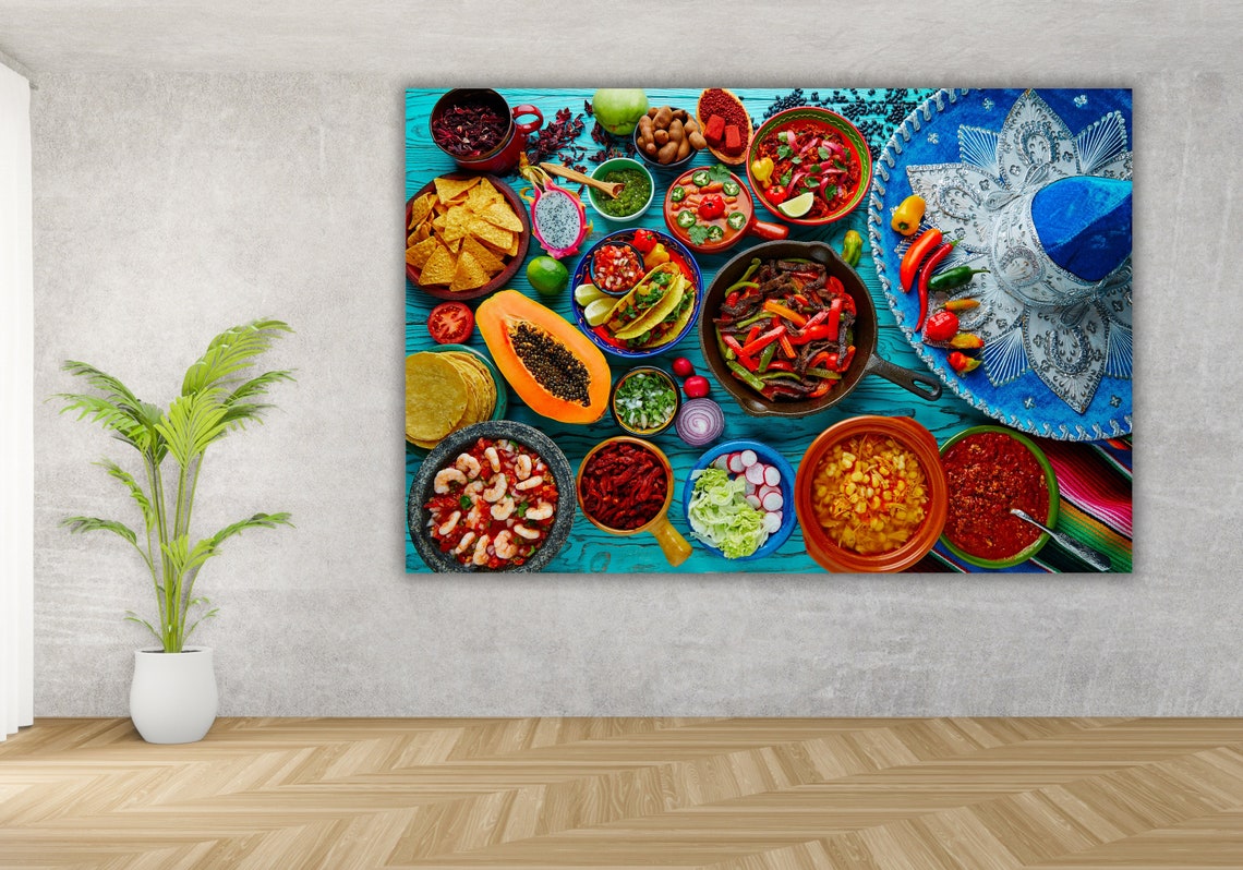 Mexican Food Spread Tacos Fajitas Salsa Colorful Kitchen Art Poster - Image 3