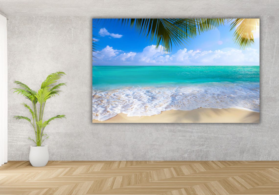 Tropical Beach Turquoise Ocean Palm Fronds White Sand Poster - Image 2