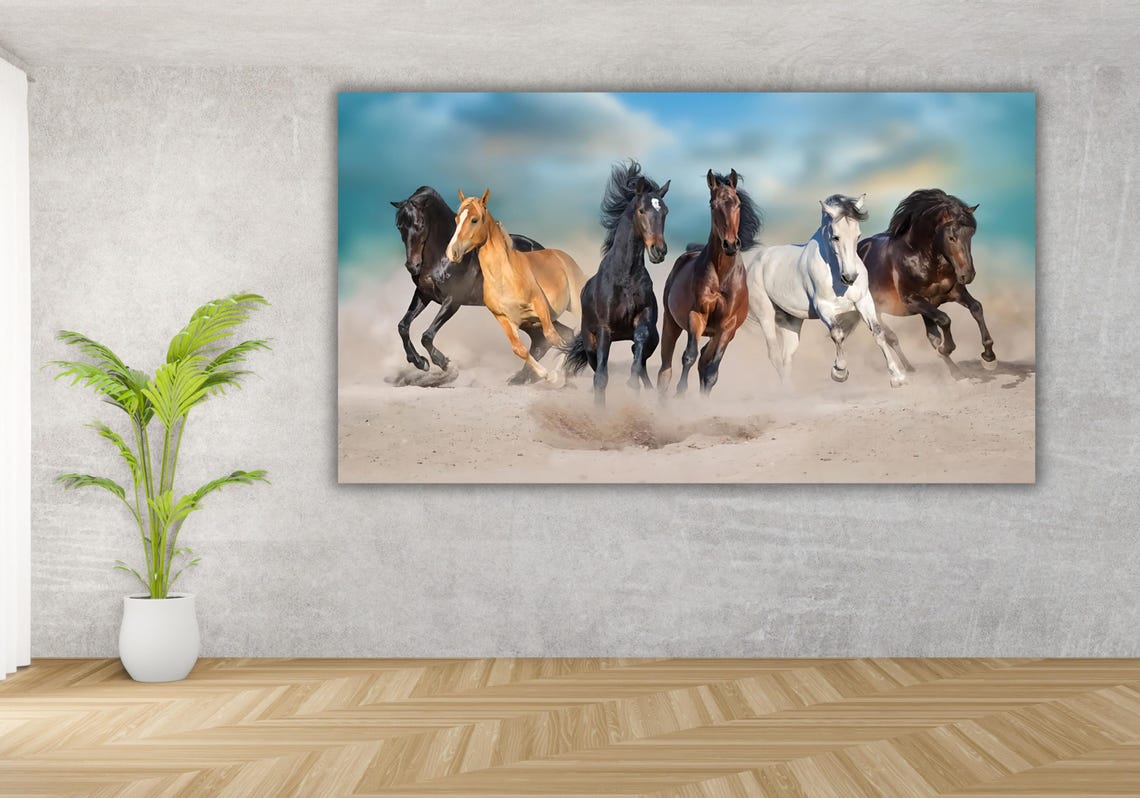 Six Galloping Horses Beach Run Wild Stallions Wildlife Art Poster - Image 3