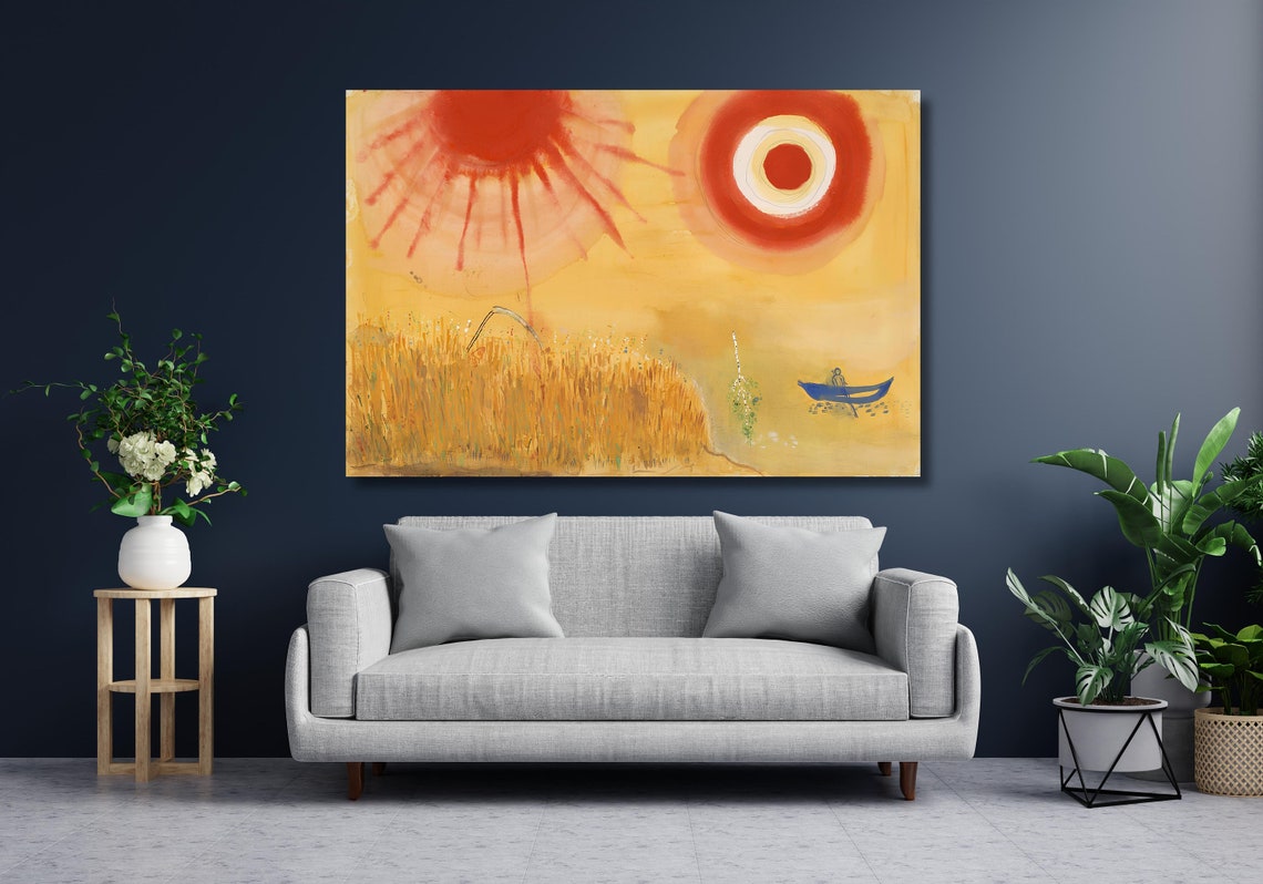 Marc Chagall Two Suns Golden Wheat Field Boat Dreamlike Poster - Image 3