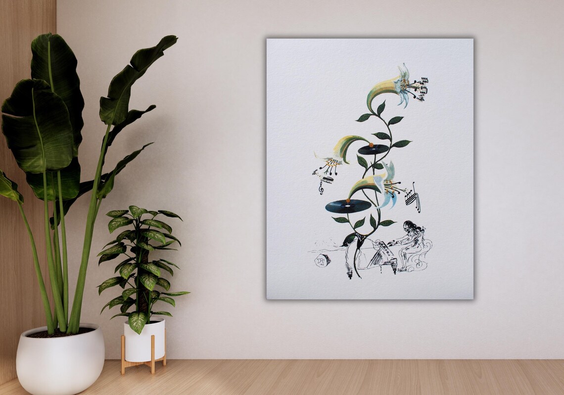 Dali Surreal Floral Music Lily Vinyl Record Fantasy Art Poster - Image 3