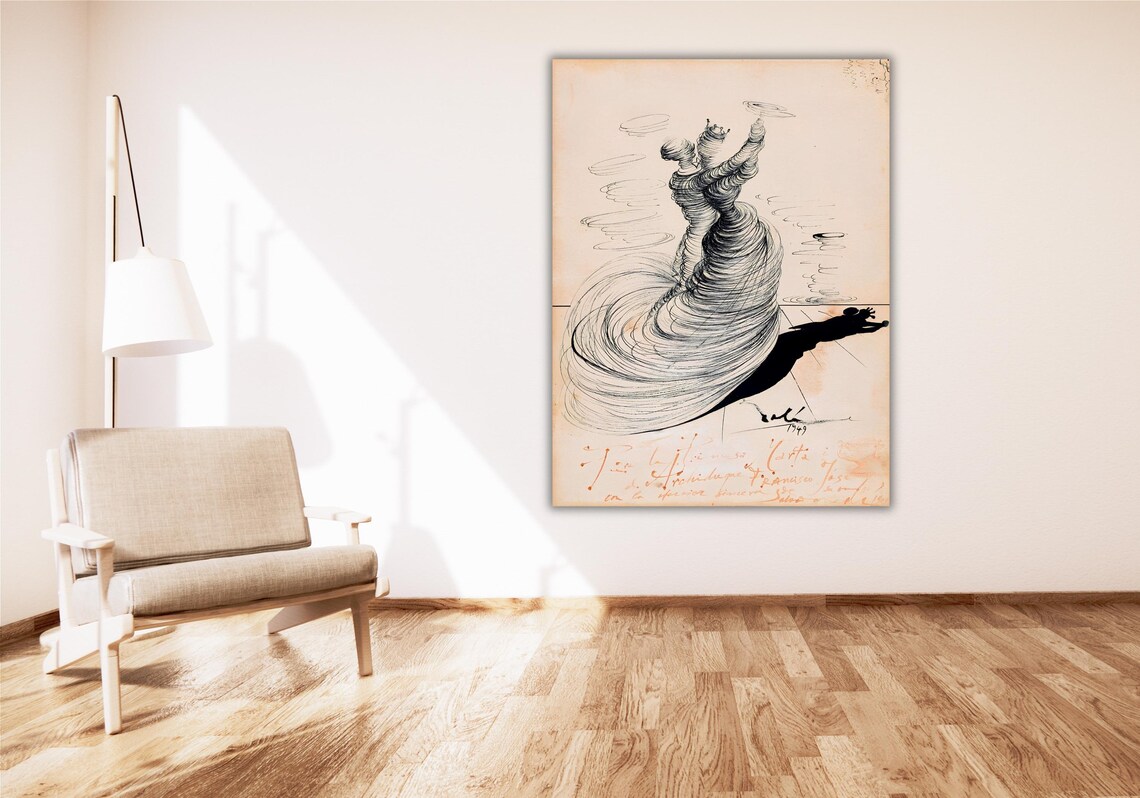 Salvador Dali 1949 Flamenco Dancer Swirling Pen Sketch Art Poster - Image 2