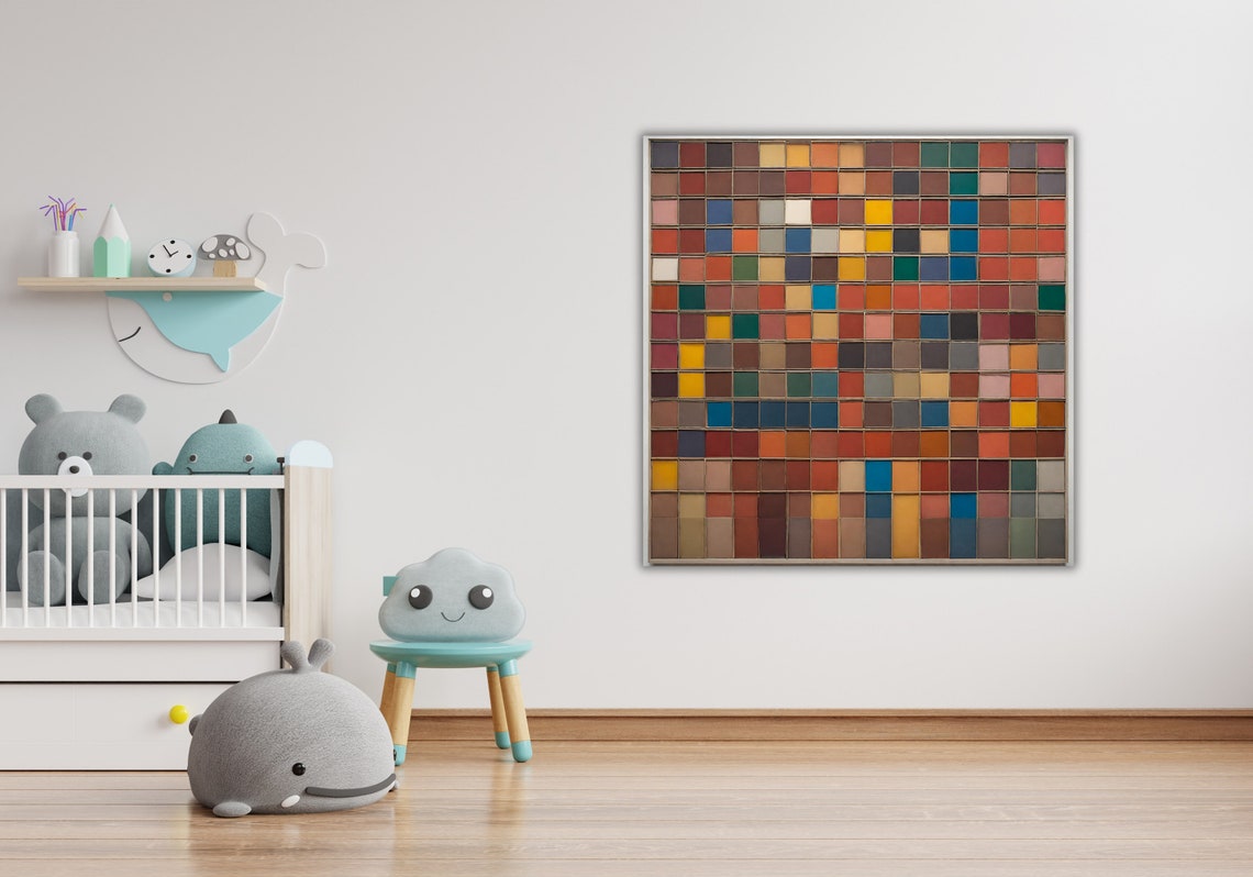 Color Grid Mosaic Abstract Modern Square Tiles Earth Tone Wall Art - Image 3